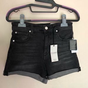 Light washed Black Denim Mom Shorts